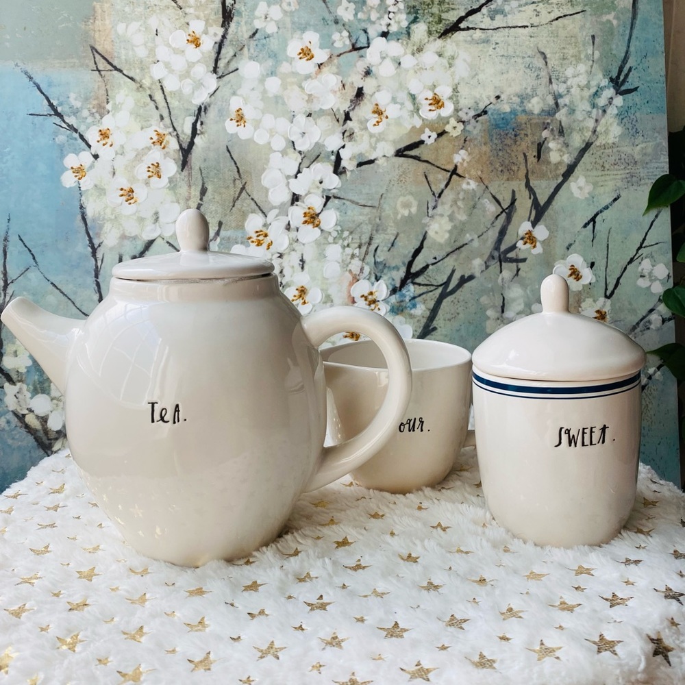 Rae Dunn retired tea set stem print